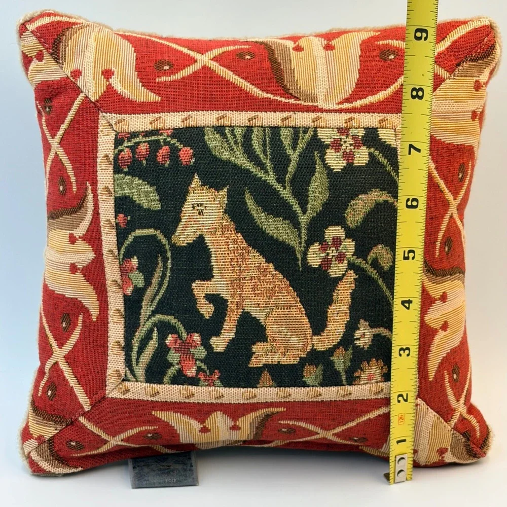 Vintage Renaissance-style Woven Tapestry Decorative Pillow Fox Cotton USA 9x8.5
